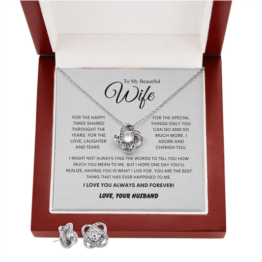 To My Beautiful Wife| I Love You Always | Love Knot Earring & Necklace Set