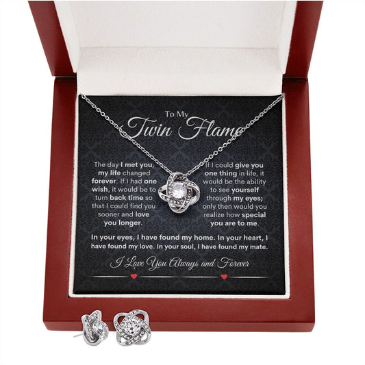 To My Twin Flame| Always and Forever| Love Knot Earring & Necklace Set