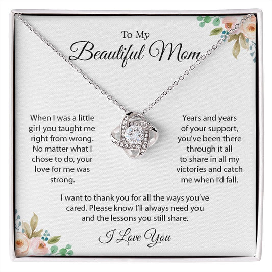 My Beautiful Mom| From Daughter| I Love You| Love Knot Necklace