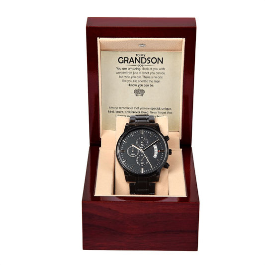 To My Grandson| You Are Amazing| Black Chronograph Watch