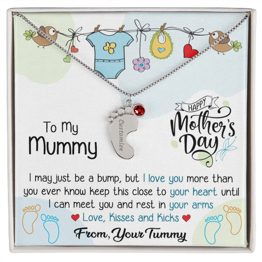 To My Mummy - Custom Baby Feet Necklace with Birthstone